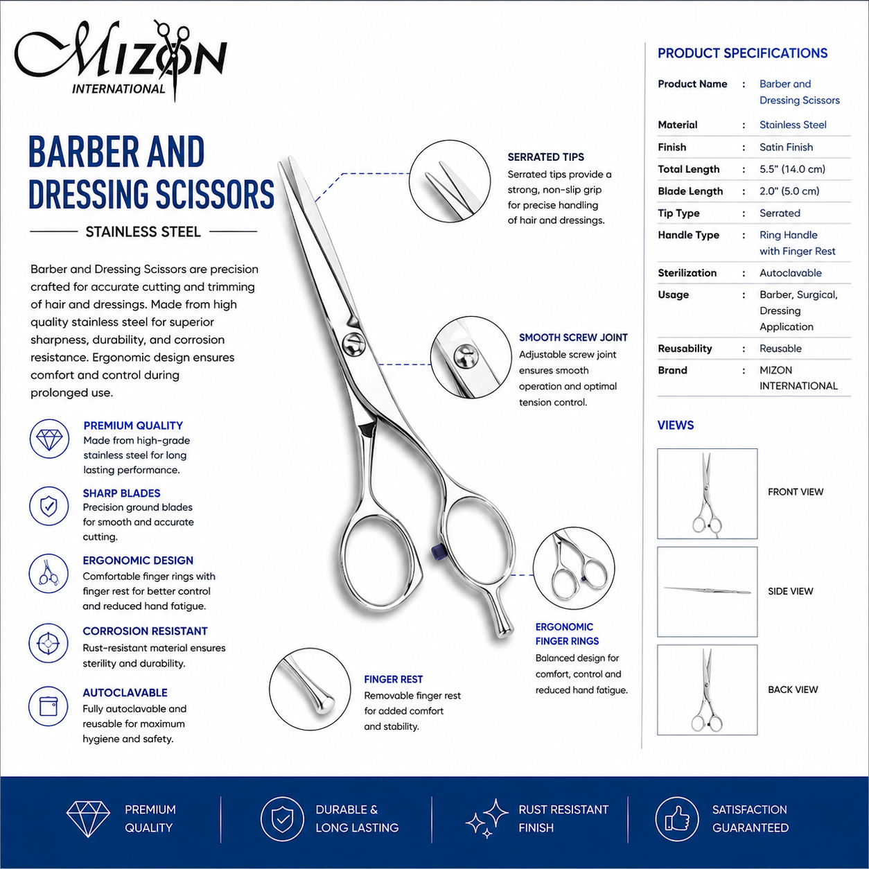 Barber and Dressing Scissors – Premium Stainless Steel Professional Hair Cutting Shears