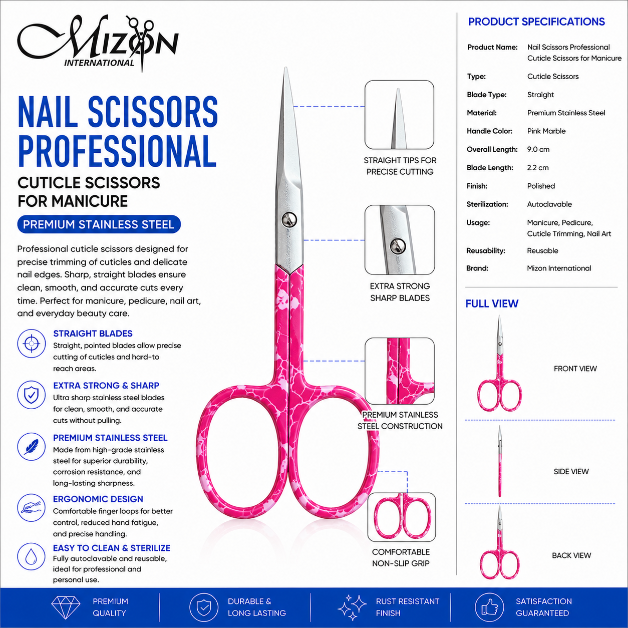 Professional Cuticle Nail Scissors – Straight Tip Stainless Steel Manicure Scissors | Precision Cuticle Trimming