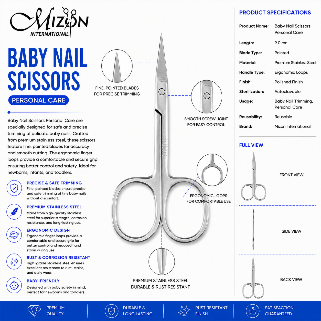 Professional Pointed Baby Nail Scissors – Stainless Steel Precision Baby Grooming Scissors for Personal Care