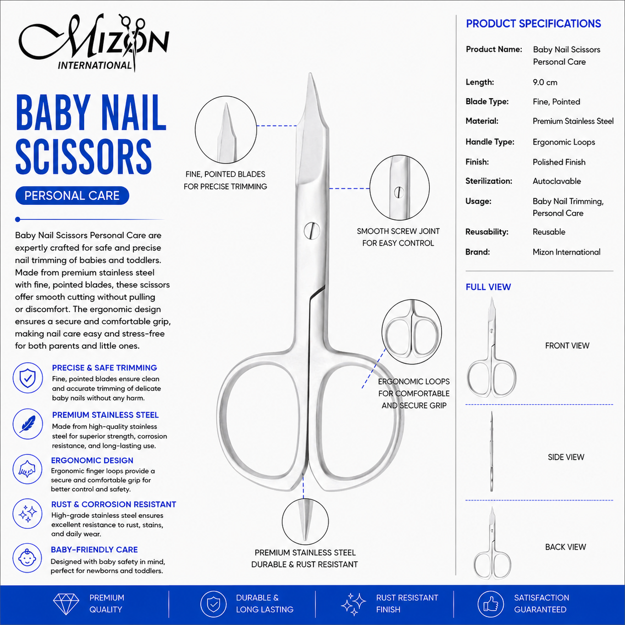 Professional Fine Point Baby Nail Scissors – Stainless Steel Precision Baby Grooming Scissors for Personal Care