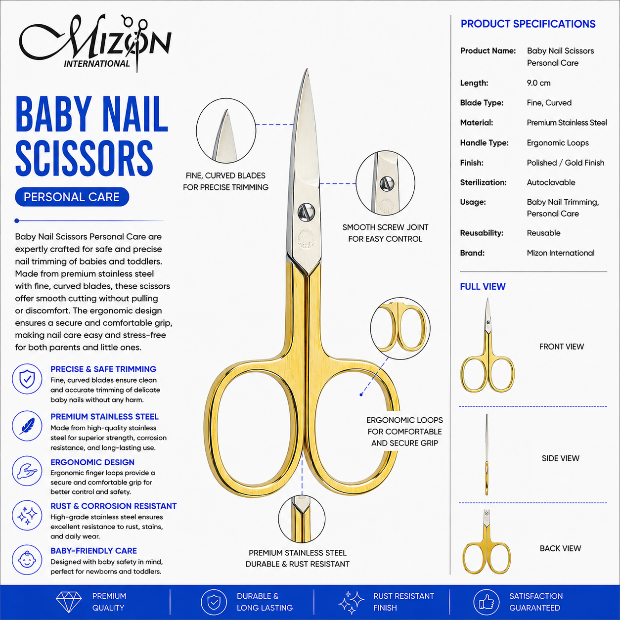 Professional Gold Curved Baby Nail Scissors – Premium Stainless Steel Precision Baby Grooming Scissors for Personal Care