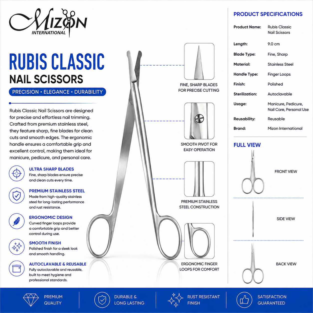 Rubis Classic Nail Scissors – Premium Stainless Steel Precision Manicure Scissors | Professional Nail & Cuticle Care