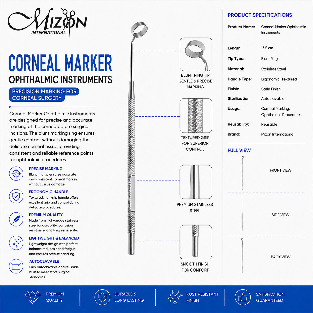 Premium Stainless Steel Corneal Marker Ophthalmic Instrument for Precise Corneal Surgery Marking