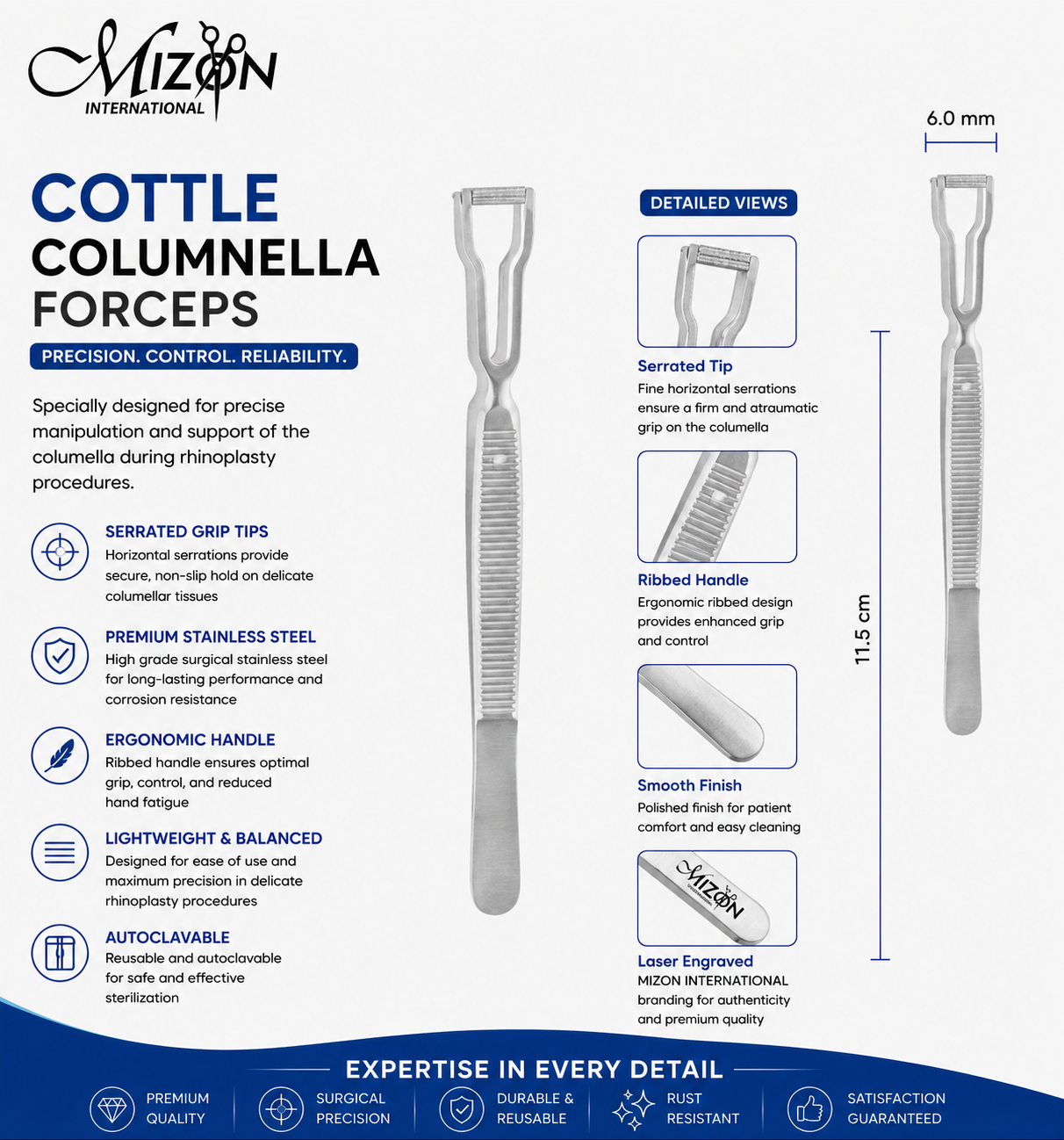 Cottle Columella Forceps – 11.5 cm | Premium Stainless Steel | Rhinoplasty Surgical Instrument