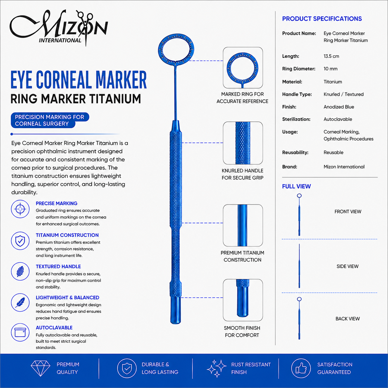 Premium Titanium Eye Corneal Marker Ring Ophthalmic Instrument for Accurate Corneal Surgery Marking