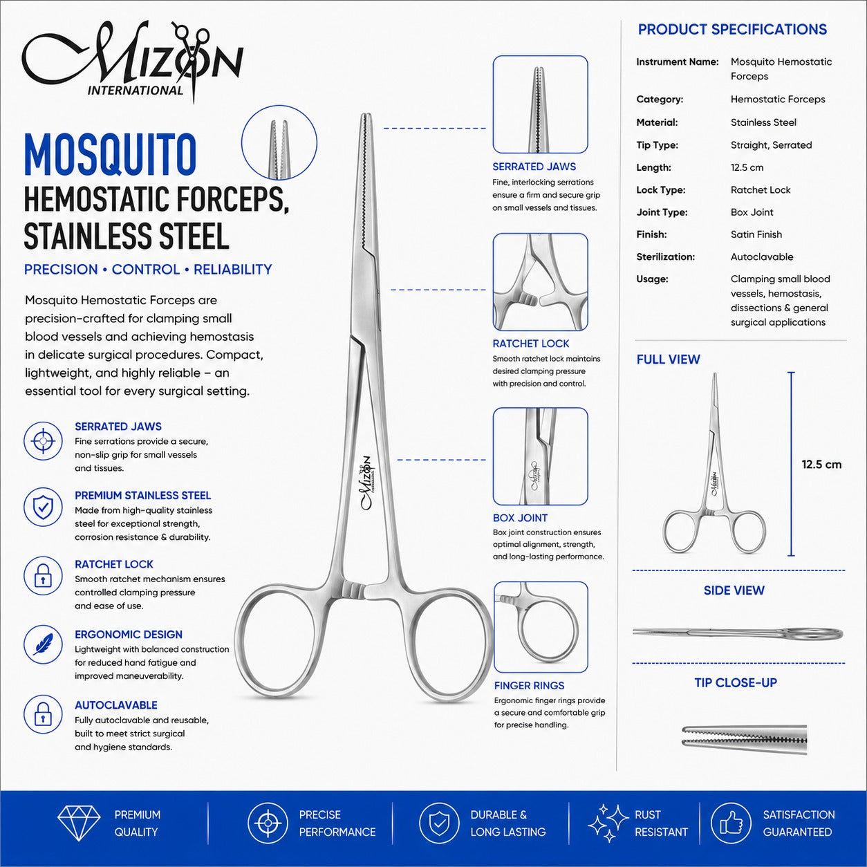 Mosquito Hemostatic Forceps 12.5 cm Straight Serrated Stainless Steel – Surgical Hemostat