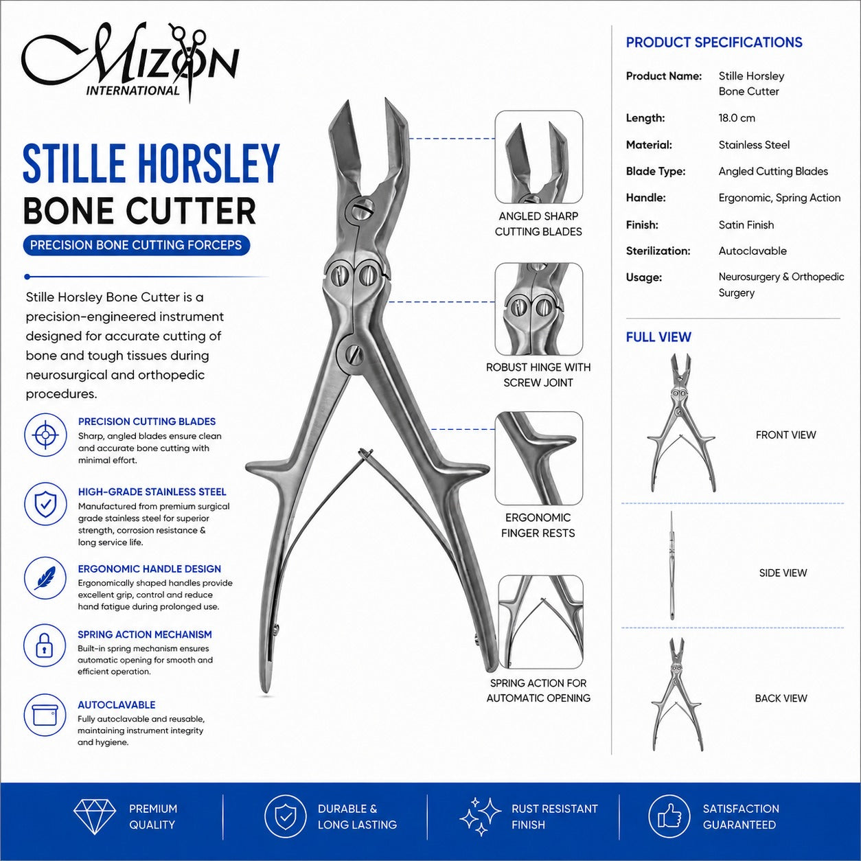 Stille Horsley Bone Cutter | Orthopedic & Neurosurgical Bone Cutting Forceps | Premium Stainless Steel Surgical Instrument