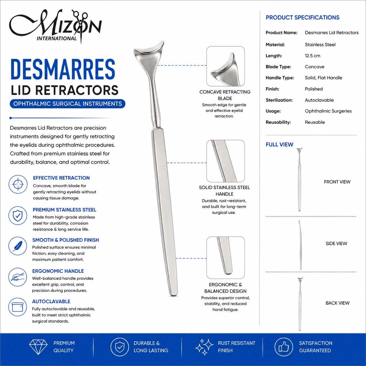 Desmarres Lid Retractor | Stainless Steel Ophthalmic Eyelid Retractor Surgical Instrument