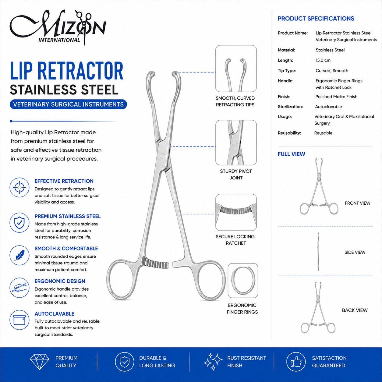 Veterinary Lip Retractor | Stainless Steel Oral & Maxillofacial Surgical Instrument
