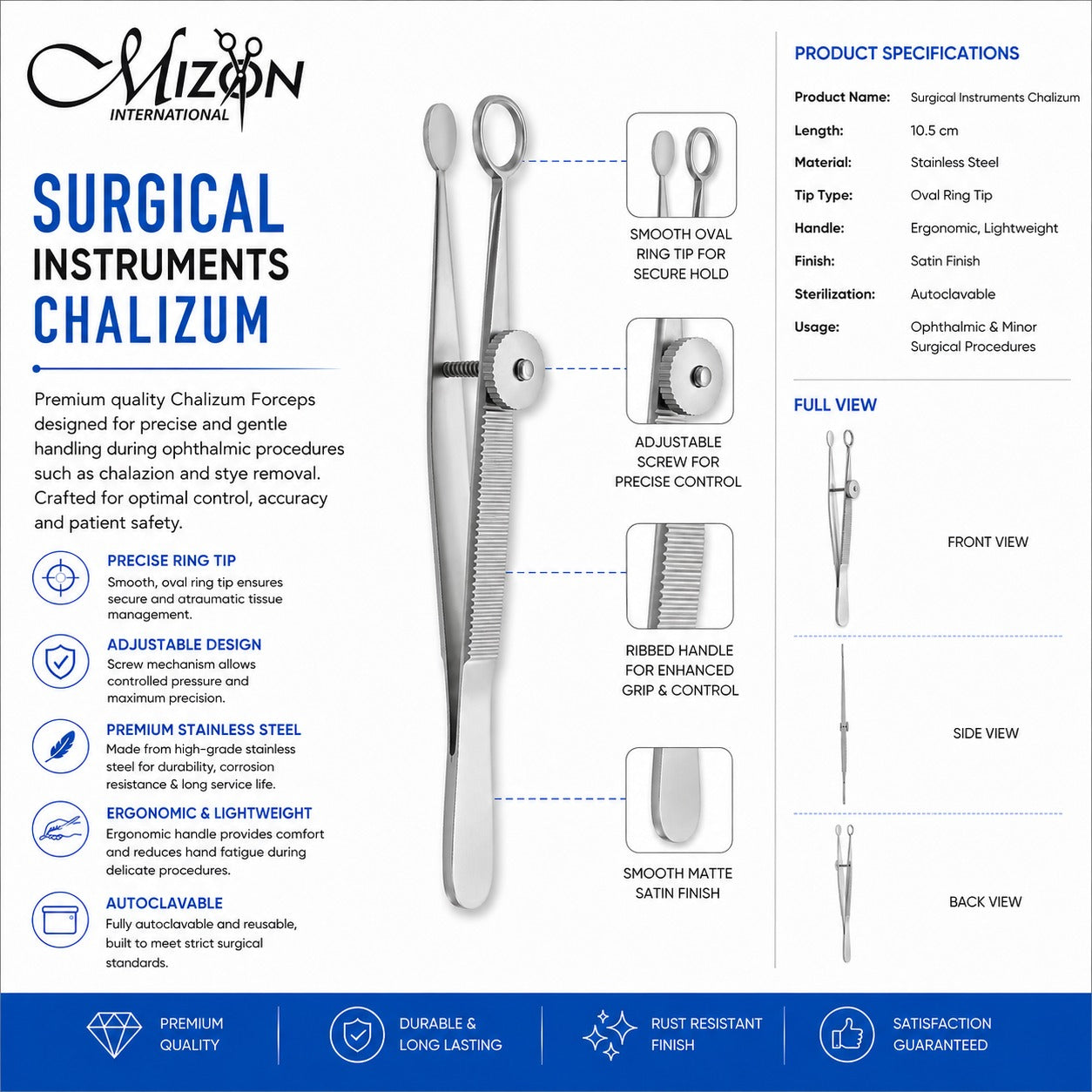 Chalazion Forceps 10.5 cm – Stainless Steel Ophthalmic Surgical Instrument with Adjustable Screw