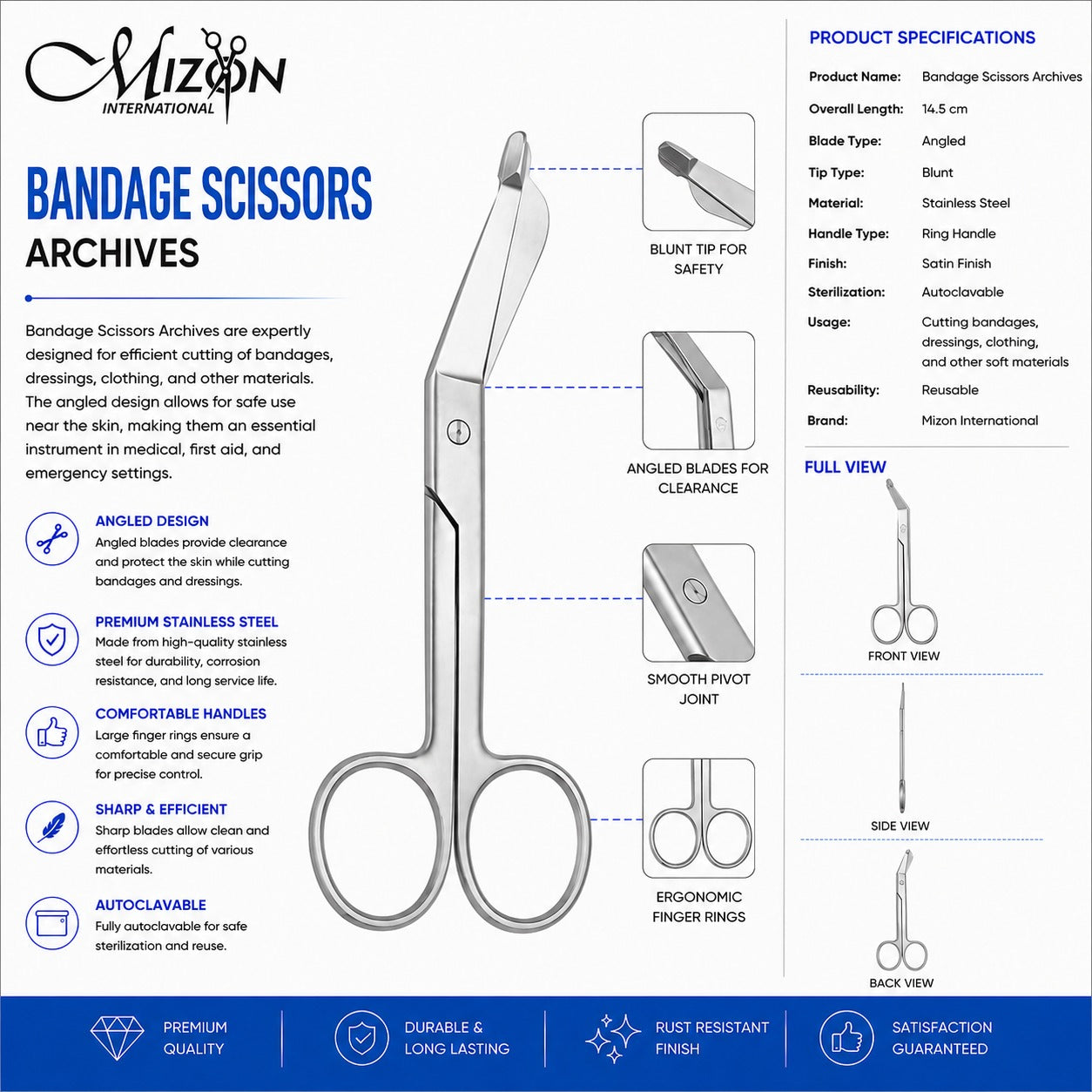 Bandage Scissors 14.5 cm – Angled Blunt Tip Surgical Dressing Scissors | Stainless Steel