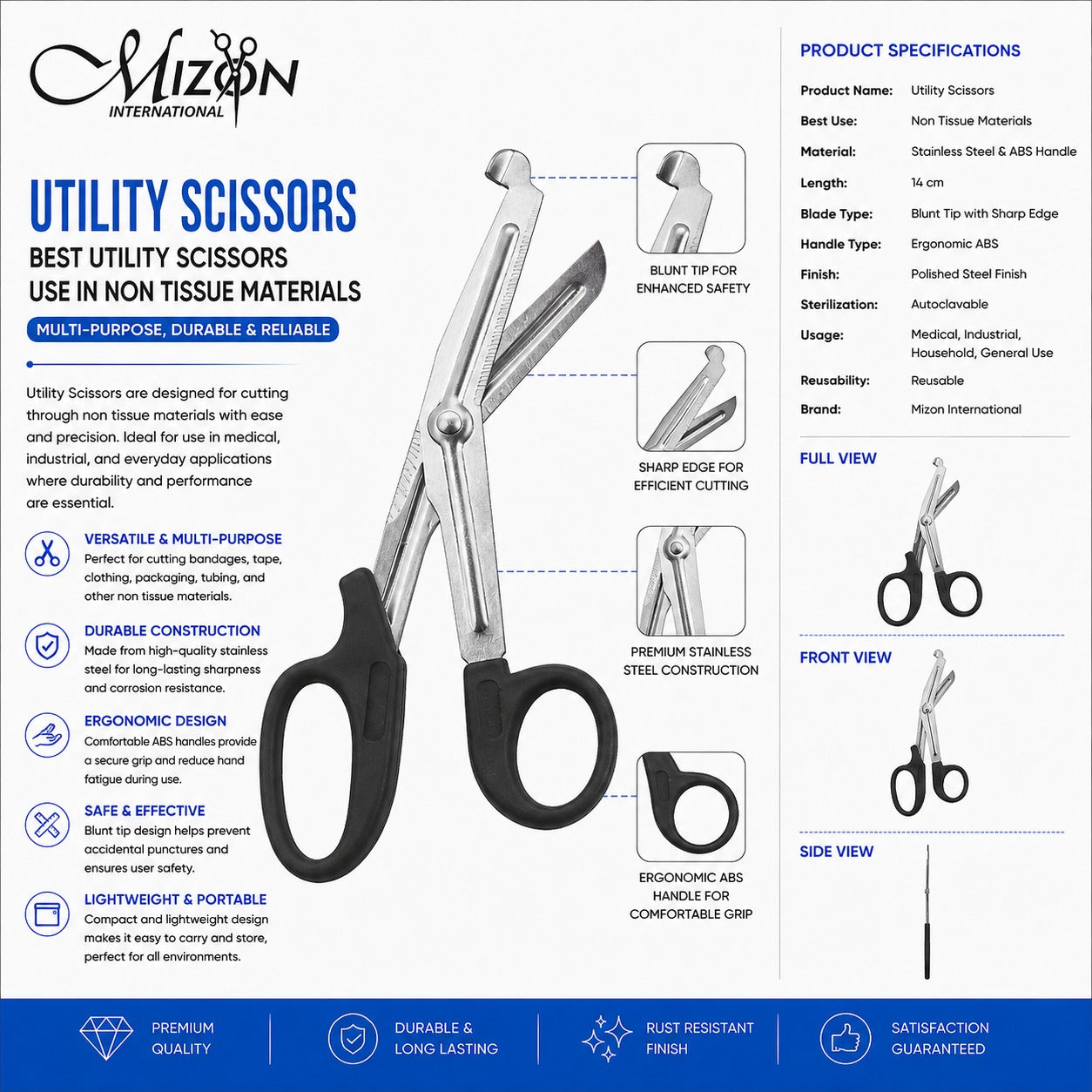 Utility Scissors 14 cm – Multi-Purpose Stainless Steel Utility Scissors with ABS Handle