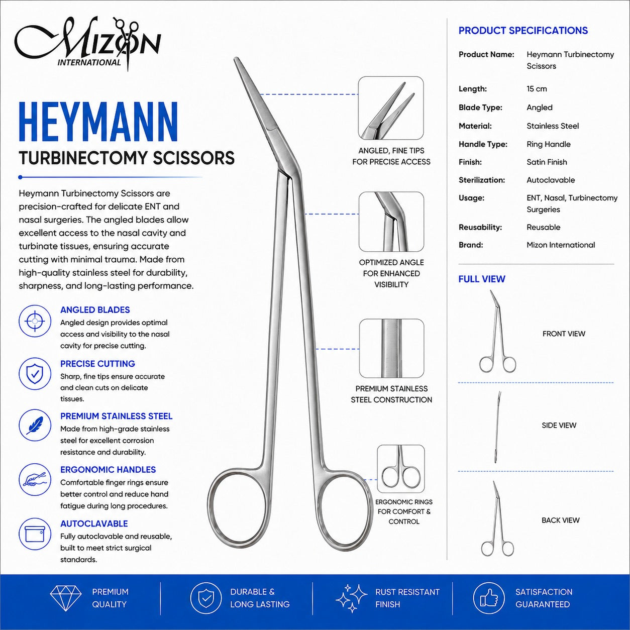 Heymann Turbinectomy Scissors 15 cm – Angled ENT Surgical Scissors | Stainless Steel