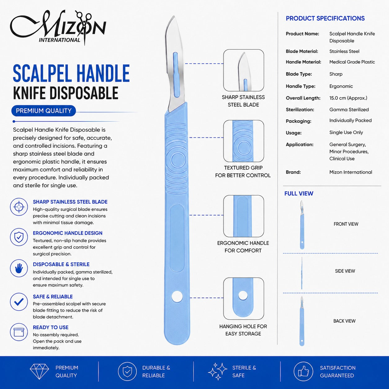 Disposable Scalpel with Plastic Handle | Sterile Surgical Scalpel | Mizon International