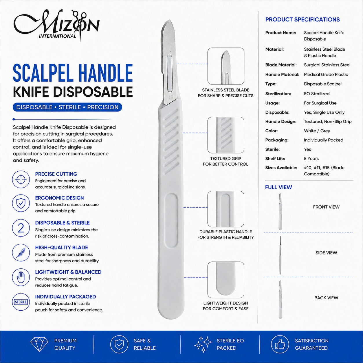Disposable Scalpel with Plastic Handle | Sterile Surgical Scalpel | Mizon International