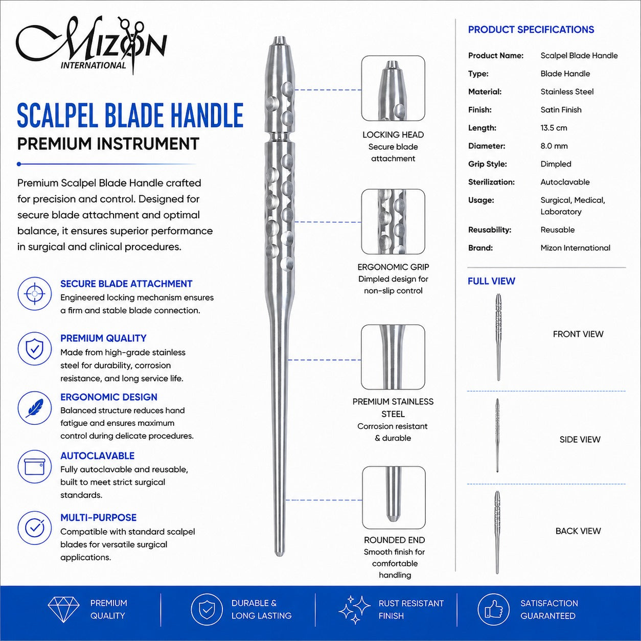 Scalpel Blade Handle | Premium Stainless Steel Surgical Blade Handle | Mizon International
