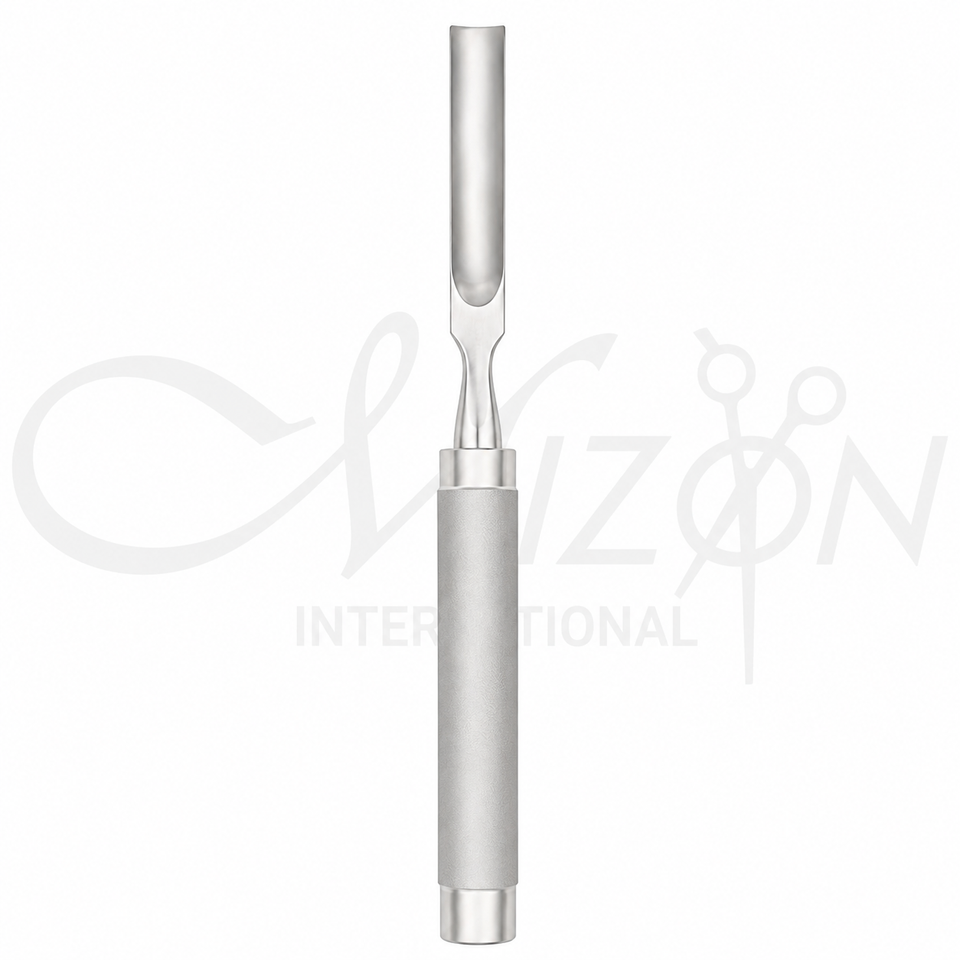  Mizon International 11 Inch Bone Gouge 1/4 Inch Curved featuring a curved precision working end, durable surgical-grade stainless steel construction, ergonomic handling, and professional orthopedic design.