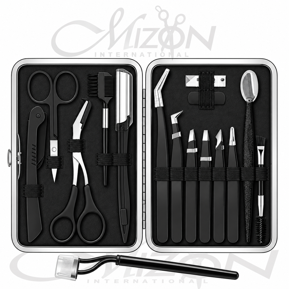 Mizon International 16PCS eyebrow kit with precision tweezers for women and men facial hair grooming and eyebrow shaping