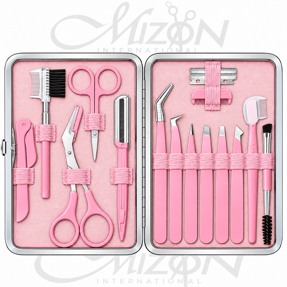 Mizon International 17-in-1 eyebrow kit with precision tweezers and facial grooming tools for professional beauty applications