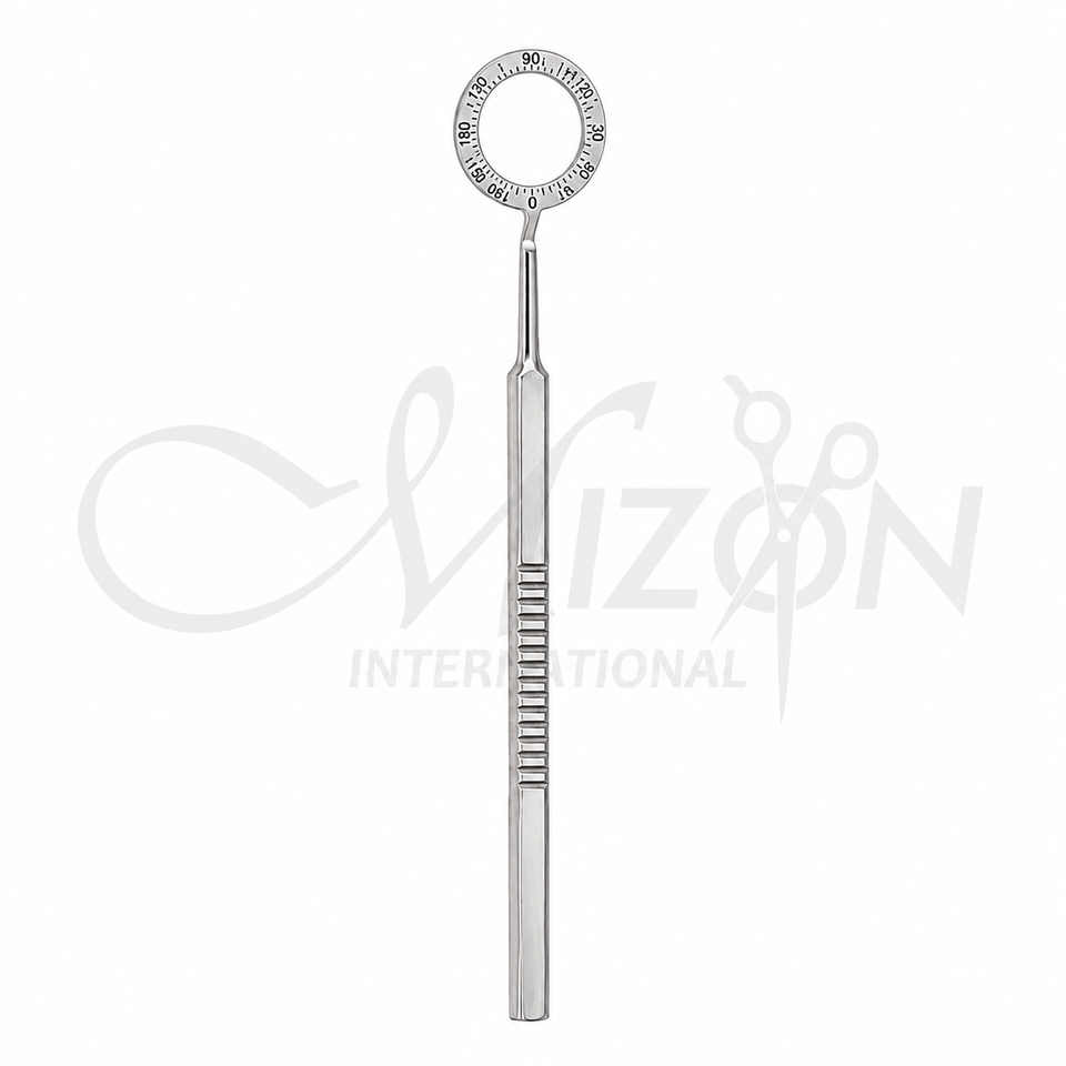 Mizon International 10mm eye corneal ring marker with 360-degree calibrated scale and knurled stainless steel handle