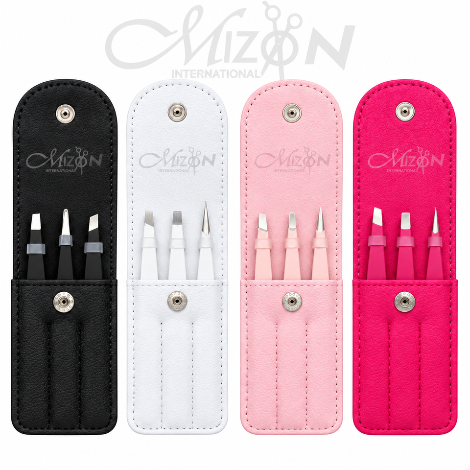 Mizon International 3PCS stainless steel eyebrow tweezer set professional precision beauty instruments for eyebrow grooming and shaping