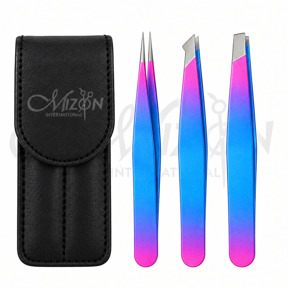 Mizon International 3 eyebrow tweezers set professional precision beauty instruments for eyebrow grooming and shaping