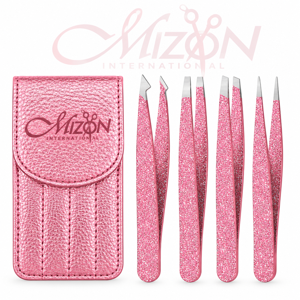 Mizon International 4PCS rose gold stainless steel eyebrow tweezer set professional precision beauty grooming tools