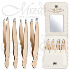 4PCS Eyebrow Tweezer Set with Mirror Case | Travel Beauty Tools | Mizon