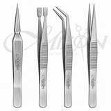 Mizon International 4PCS stainless steel precision tweezers set for electronics repair eyebrow grooming makeup and detailed applications