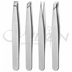 4-Piece Stainless Steel Eyebrow Tweezers Set | Beauty Tools | Mizon