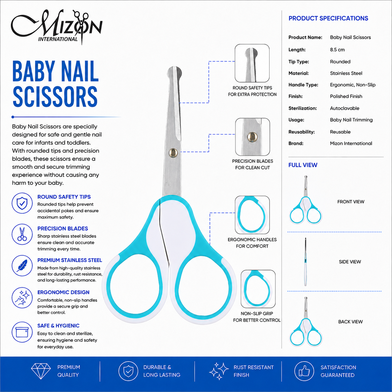Premium Baby Nail Scissors – Rounded Safety Tips | Stainless Steel Infant Nail Trimming Scissors