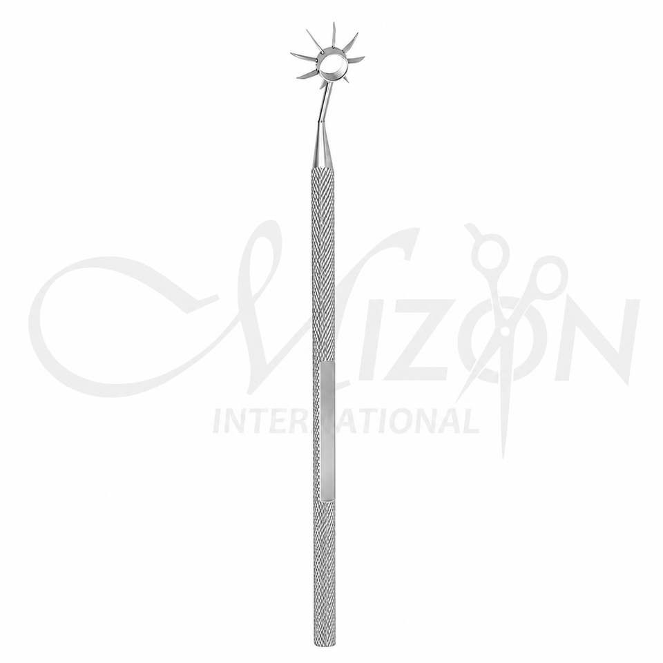 Mizon International 8-blade corneal marker with 10mm radial marking head and knurled stainless steel handle