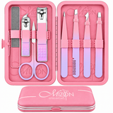 Mizon International 8PCS tweezers and nail clipper set pink precision eyebrow and facial hair grooming beauty instruments