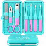 Mizon International 8PCS tweezers set and nail clippers precision eyebrow and facial grooming kit with leather travel case