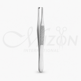 Mizon Adson 12cm tissue forceps with 1x2 teeth, serrated grip and stainless-steel satin finish