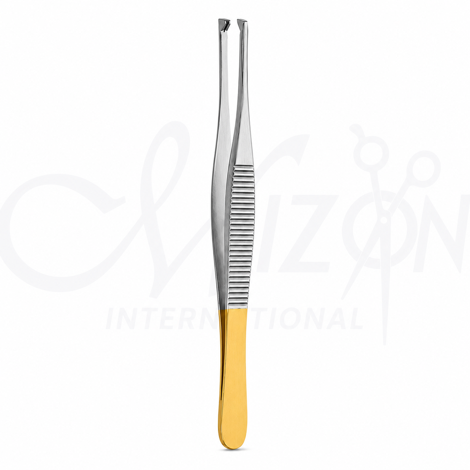 Adson Tissue Forceps Micro 1x2 Teeth Stainless Steel Gold Handle by Mizon International