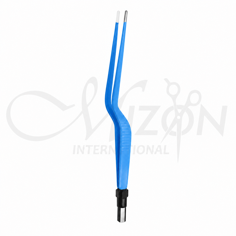 Mizon International 15cm blue insulated bayonet bipolar forceps with fine stainless steel tips
