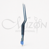 Mizon International 18cm blue titanium Bayonet Bipolar Forceps with fine tips and standard 2-pin connector