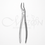 Mizon International bayonet forceps for maxillary upper-root extraction with curved beaks and textured stainless steel handles