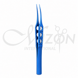 Blue Bishop-Harmon Forceps 9cm titanium tweezers with ergonomic handle and 1x2 teeth by Mizon International