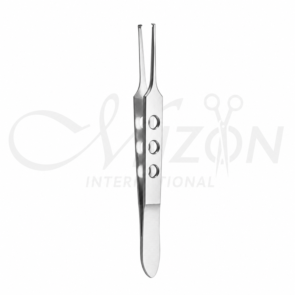 Mizon Bishop Harmon 3.5-inch micro tissue forceps with fine atraumatic tips and lightweight stainless-steel handle