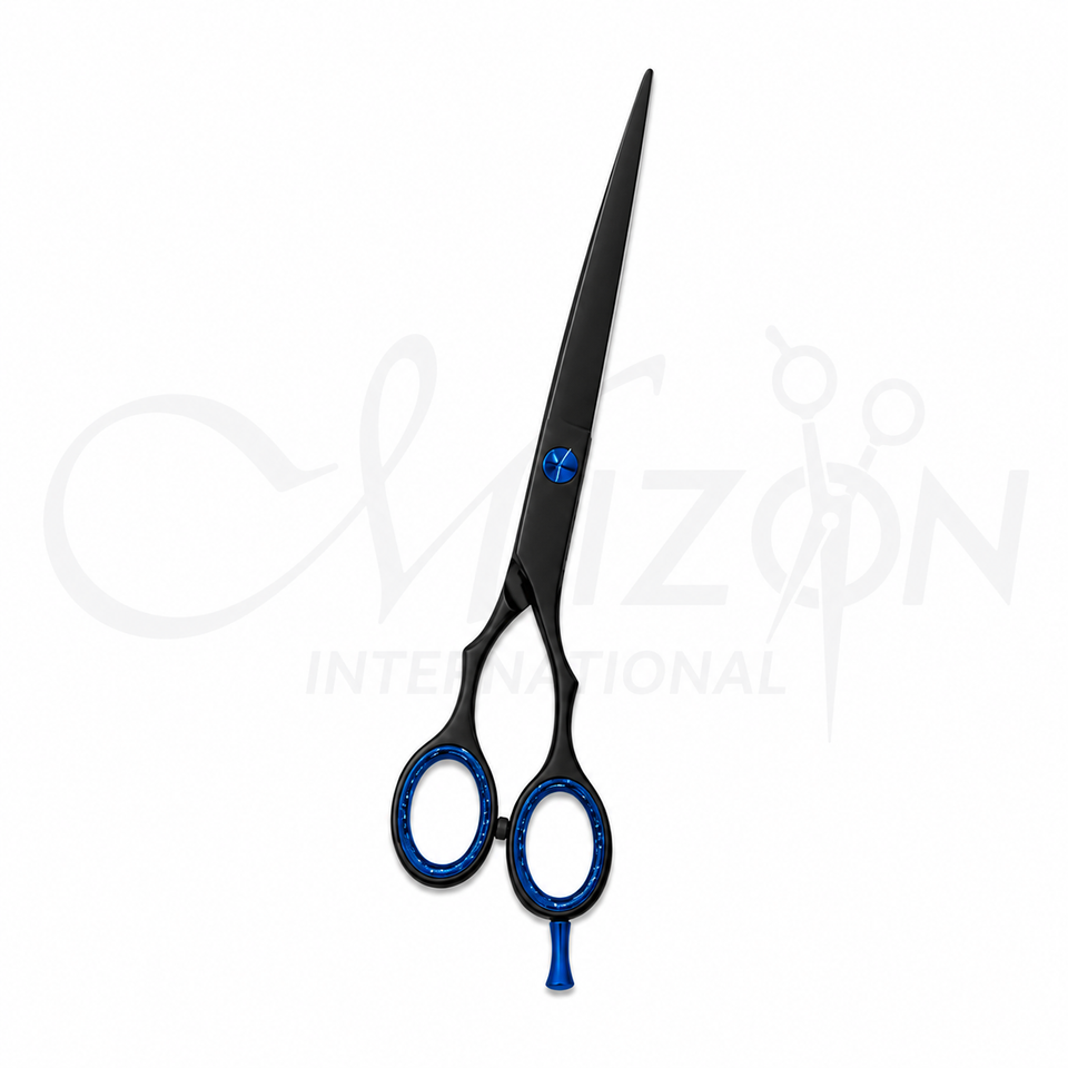 Professional Black & Blue Barber Shears 5.5 Inch Stainless Steel Hair Cutting Scissors by Mizon International