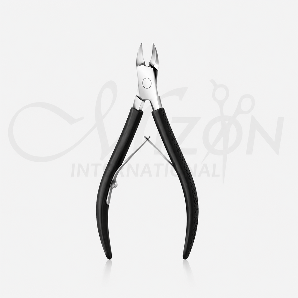 Black Stainless Steel Cuticle Nipper Nail Cutter with Rubber Grip Professional Manicure Tool by Mizon International