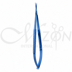 Blue Titanium Micro Surgical Scissors | Curved Tip Ophthalmic Instrument