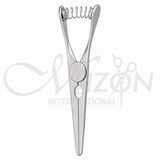 Bulldog Shunt Clamp Angled 8.5 cm stainless steel surgical instrument with serrated jaws and coil spring
