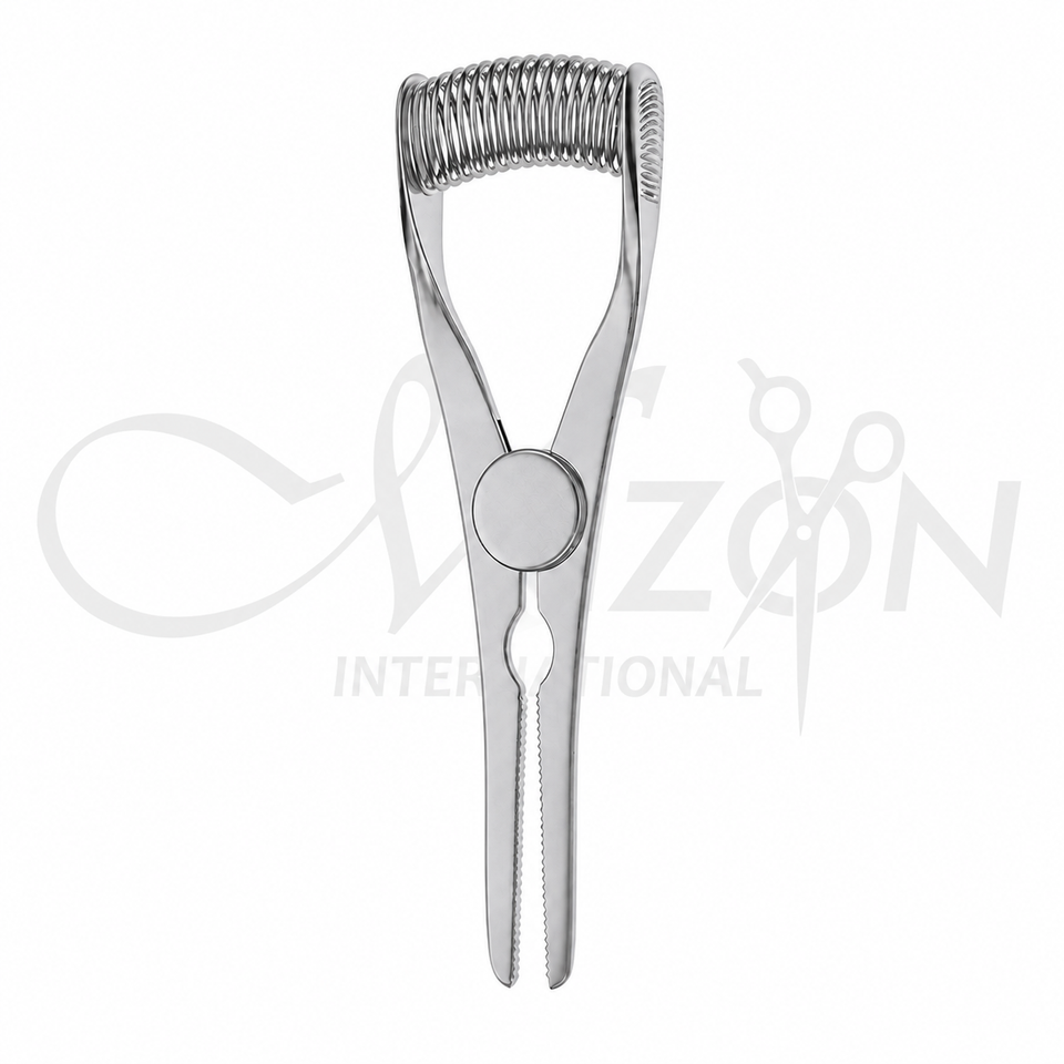 Bulldog Shunt Intestinal Clamp 11.5 cm made from titanium with serrated jaws, rounded tips and spring-action handle