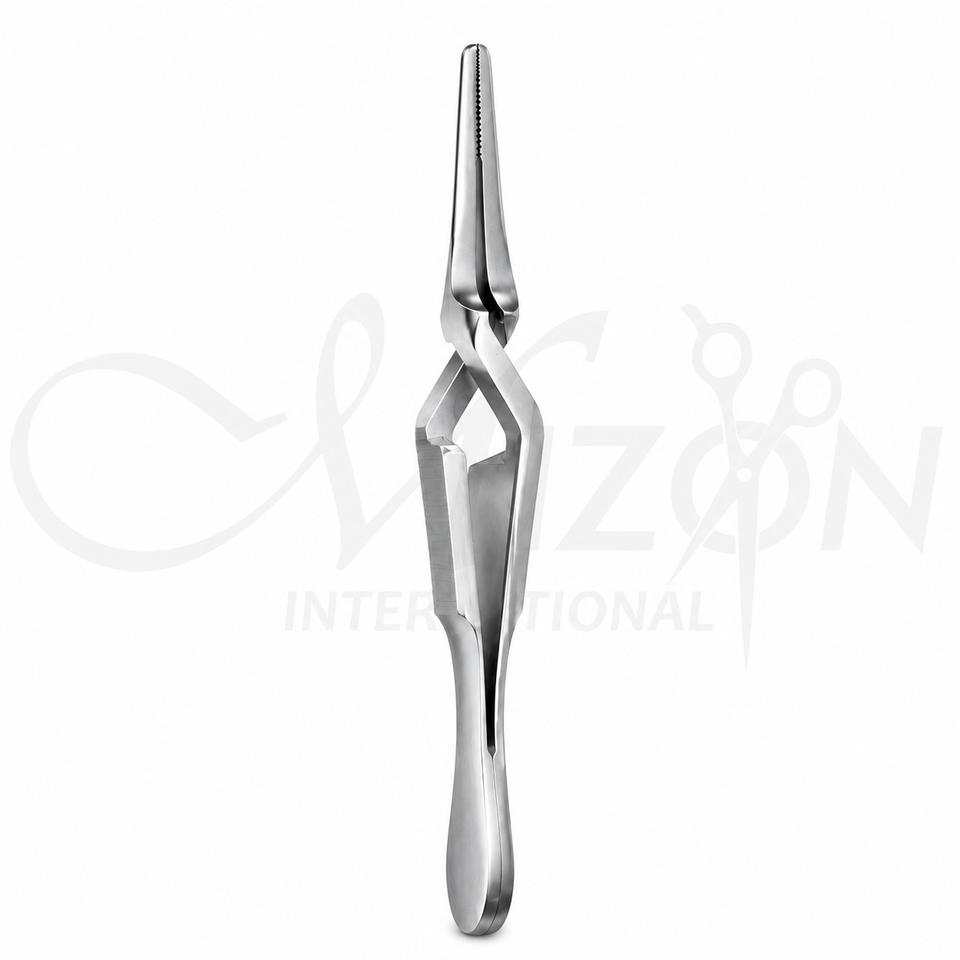 Bulldog Vascular Clamp made from premium stainless steel with serrated jaws and strong spring-action mechanism for atraumatic vascular occlusion by Mizon International.