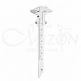 Castroviejo Caliper 20mm Beak 45° made from premium stainless steel with an engraved measuring scale, angled beak, and screw lock for ophthalmic and microsurgical procedures by Mizon International.
