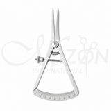 Castroviejo Caliper 3½ inch Straight 40mm made from premium stainless steel with fine straight tips, screw adjustment mechanism, and graduated measuring scale by Mizon International.