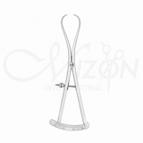 Castroviejo Caliper Precision Surgical Instrument made from premium stainless steel with curved tips, adjustable screw lock, and graduated measuring scale for microsurgery by Mizon International.